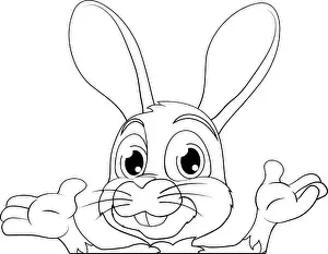 Signboard Prints: Easter Bunny Rabbit Cartoon Character Peeking Sign
