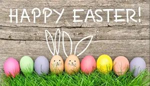 Easter Eggs Prints: Easter eggs cute bunny. Funny holidays decoration. Happy Easter!