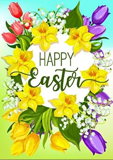 Narcissus Prints: Easter spring flowers cartoon poster