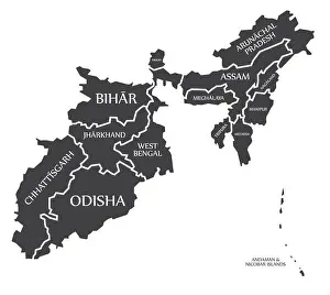 West Bengal Prints: Eastern states and Islands of India map illustration