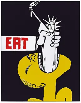 Social Prints: “EAT” 1967 political poster showing a Vietnamese man being force fed the Statue of Liberty by the United States of