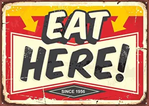 Diner Prints: Eat here vintage restaurant tin sign