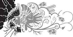 Lightning Prints: An eclectic and dynamic tattoo-like graphic element featuring human organs and graffiti elements