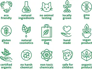 Cosmetology Prints: Eco line badges. No chemicals, makeup or skincare organic vegan icons