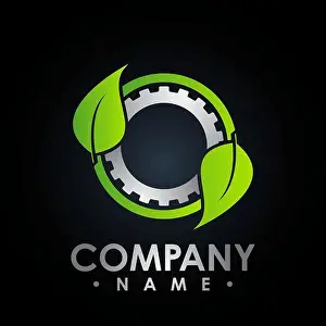Sprout Prints: Eco logo with leaf and gear symbol