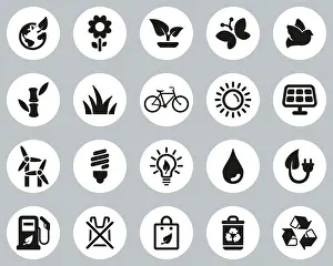 Paper Bag Prints: Ecology Or Eco Friendly Icons Black & White Flat Design Circle Set Big