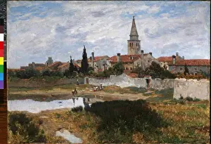 Light Architecture Prints: Eduard Ameseder 1856-1938 - Italske mesteckos kostelem - Vesnice v Normandii