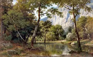 Eduard Friedrich Pape - a Mountainous Forest Landscape with Pond and Game