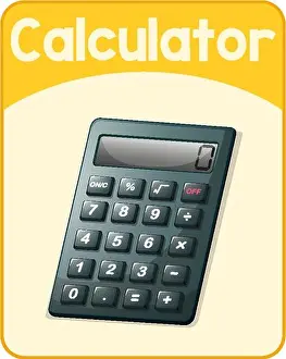 Jolly Prints: Educational English word card of calculator illustration