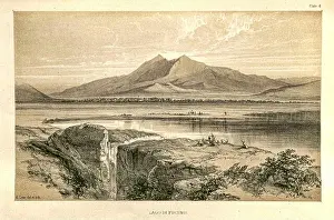 Abruzzo Prints: Edward Lear - Abruzzo Marsicani Mount - the Fucino lake in 1800 ( now the lake that has been dried up is a plain )