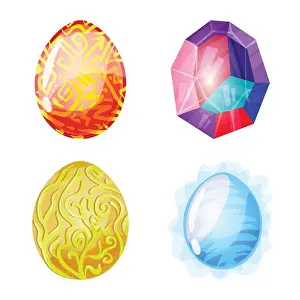 Dragon Prints: egg, dragon, glass, diamond, gold, blue