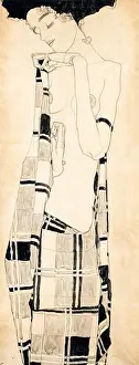 Expressionist Prints: Egon Schiele, Standing Girl, portrait painting/drawing, 1908-1909