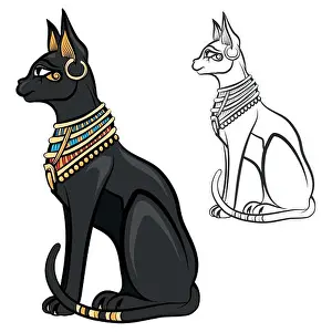 Isolated Vector Vectors Prints: Egypt cat goddess bastet. Egyptian god