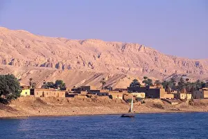 River Bank Prints: EGYPT, NILE RIVER, BETWEEN ESNA AND LUXOR, VIEW OF SMALL VILLAGE