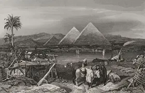 Memphis Prints: Egypt. Pyramids from the banks of the Nile