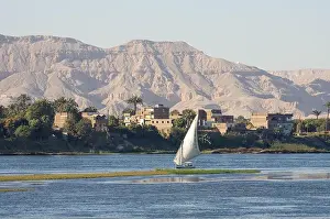 Upper Egypt Prints: Egypt: The River Nile near Luxor, with the distant hills of the Valley of the Kings