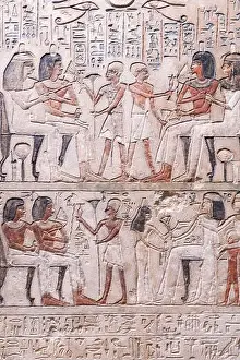 Cairo Prints: Egyptian hieroglyphs and ancient drawings on clay tablets and papyri background