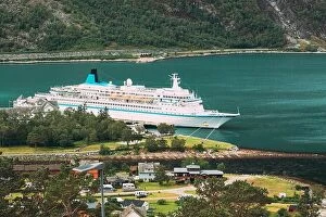 Images Dated 13th June 2019: Eidfjord, Norway. Stockholm, Sweden. Touristic Ship Or Ferry Boat Boat Liner Moored Near Harbour