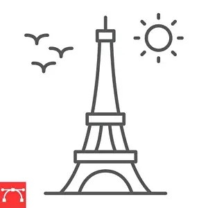 Glyph Prints: Eiffel tower line icon, valentines day and Paris