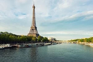Images Dated 7th May 2016: Eiffel tower in Paris from the river Seine in spring season. Paris, France