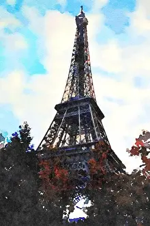Eiffel Tower Prints: Eiffel tower watercolor during the day in Paris