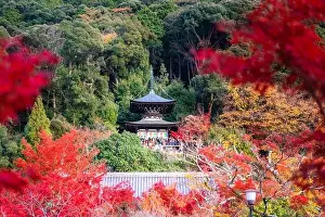 Shinto Prints: Eikando Zenrinji Temple with red