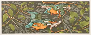 Catching Prints: Eisvogel, Kingfishers, decorative panel designed by Viennese Art Professor Georg Sturm from Decorative Vorbilder XIII