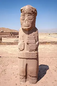 Bolivia Prints: El Fraile monolith at Kalasasaya Temple in the Tiwanaku Archeological Complex, Bolivia