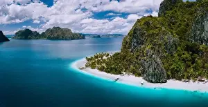 Amazing View Prints: El Nido, Palawan, Philippines. Aerial drone shot of Ipil beach located on Pinagbuyutan Island