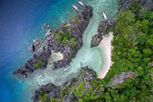 Honeymoon Prints: El Nido, Palawan, Philippines, aerial view of hidden beach in Miniloc Island