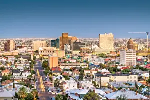 El Paso, Texas, USA downtown city skyline at dusk with Juarez, Mexico in the distance