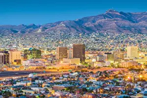 El Paso, Texas, USA downtown city skyline at dusk with Juarez, Mexico in the distance