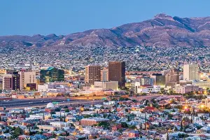 El Paso, Texas, USA downtown city skyline at dusk with Juarez, Mexico in the distance