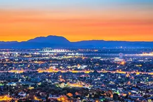El Paso, Texas, USA downtown city skyline in the morning with mountains
