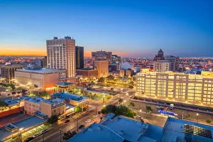 Texan Prints: El Paso, Texas, USA downtown city skyline at twilight
