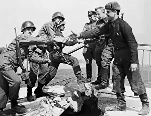 Anonimo Prints: Elbe Day, 1945. American and Russian Troops Meeting at Elbe River
