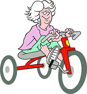 Old Lady Prints: Elderly Lady Riding Tricycle