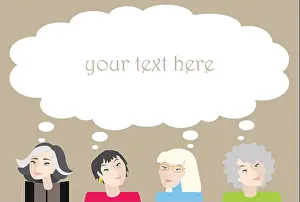 Thoughts Prints: Four elderly and old women with thinking bubble above their heads