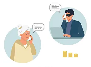Interaction Prints: Elderly woman talking on phone with online scammer
