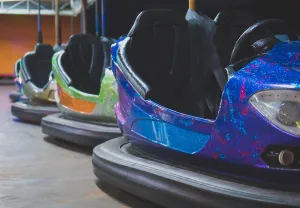 Fairground Prints: Electric bumper cars in amusement park