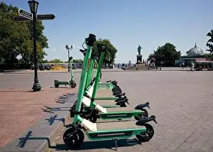 Sea Port Prints: Electric scooter rental on Primorsky Boulevard near the Potemkin Stairs. Odessa, Ukraine
