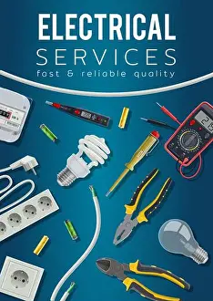 Screwdriver Prints: Electrical service vector design with electrician tools and electric power equipment poster