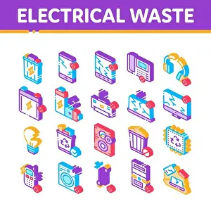 Pictograms Prints: Electrical Waste Tools Isometric Icons Set Vector