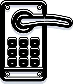 Automated Prints: Electronic door handle with integrated keypad and digital locking mechanisms for keyless