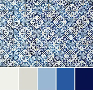 Repeating Prints: Elegant Blue and White and Neutral Colors Porcelain Tile Pattern with Complementary Color Palette