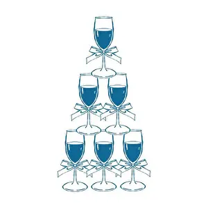 Whimsical Prints: An elegant hand-drawn champagne tower with whimsical bows