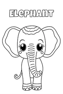 Preschoolers Prints: Elephant Coloring Book Page For Preschool Children Features Animals