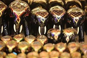 Animal Art Prints: elephant sculptures are on sale in gift shop of the terminal of Suvarnabhumi airport