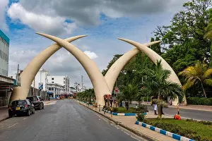 Tusks Prints: Elephant tusks as monument, Mombasa, Indian Ocean, Kenya, East Africa, Africa