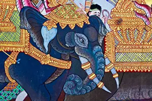 Elephant, Vintage traditional Thai style art painting on temple